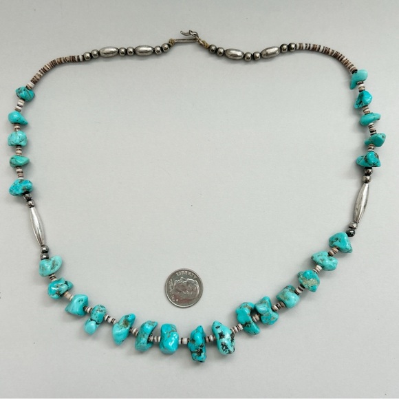 Vintage Southwestern Turquoise Nugget Heishi Sterling Silver Necklace - Picture 5 of 10